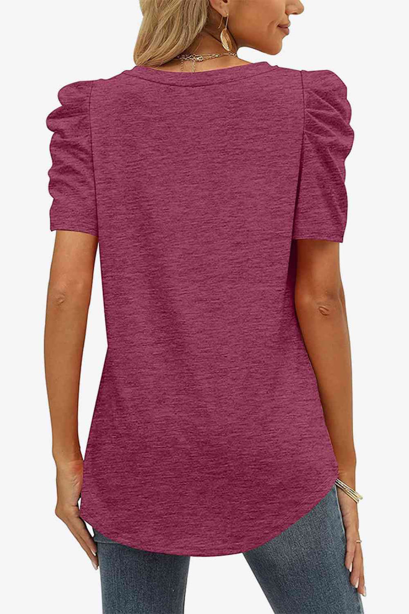 V-Neck Puff Sleeve Tee