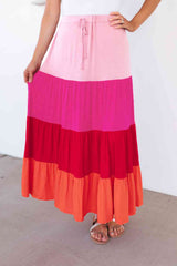 Color Block Tiered Maxi Skirt